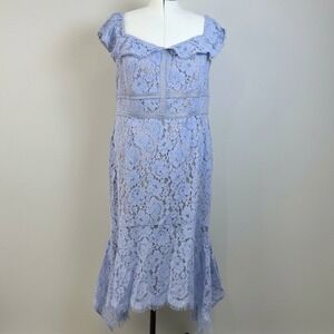 City Chic Angel Lace Midi Dress Size 20 Powder Blue Off Shoulder Party Event